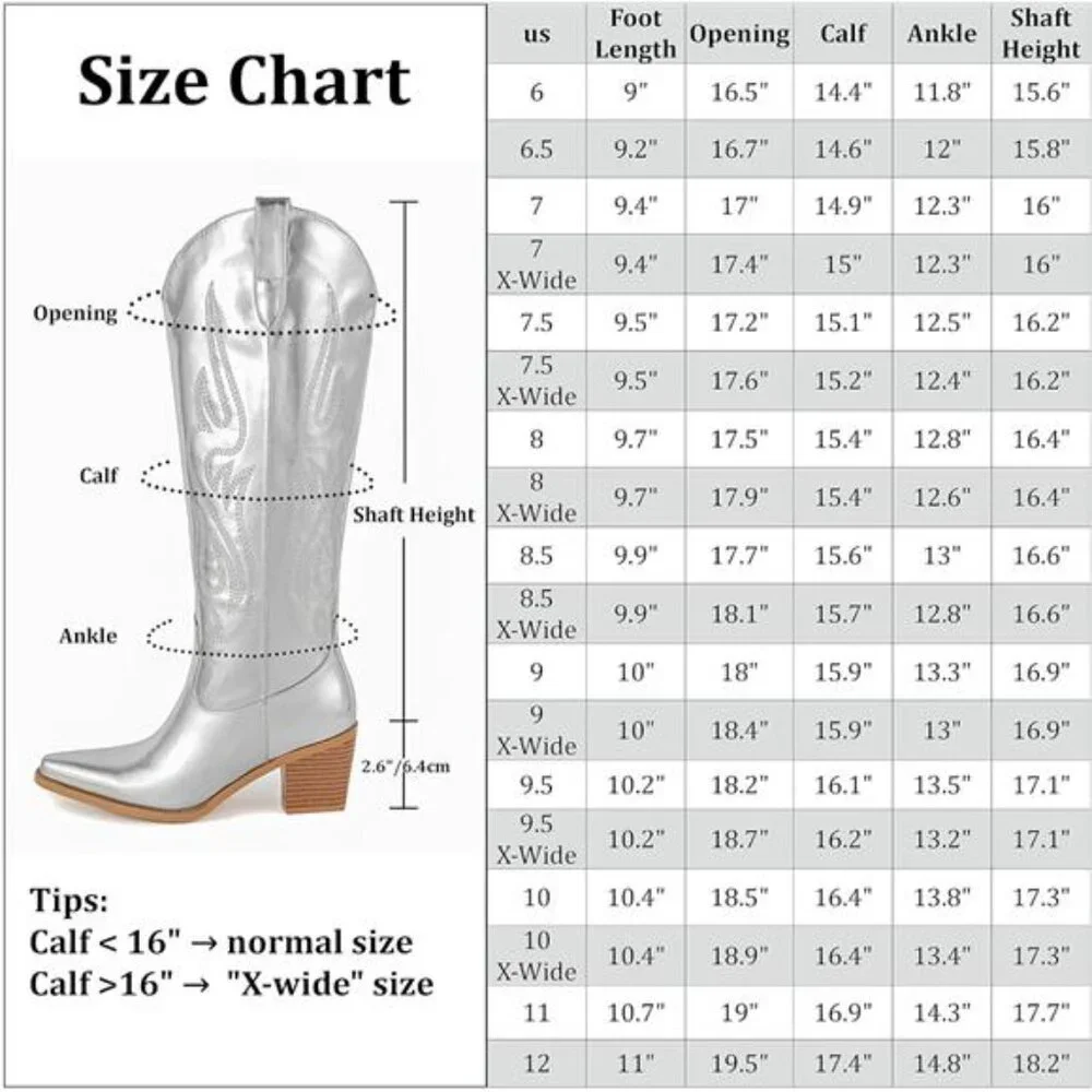 NEW Western Cowboy Boots for Women - Knee High Wide Calf Cowgirl Boots